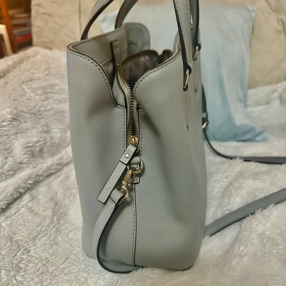 kate spade Gray Structured Saffiano Satchel with Gold Plate